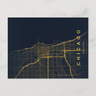 Mapa Mínimo de Chicago em Cartão Postal
