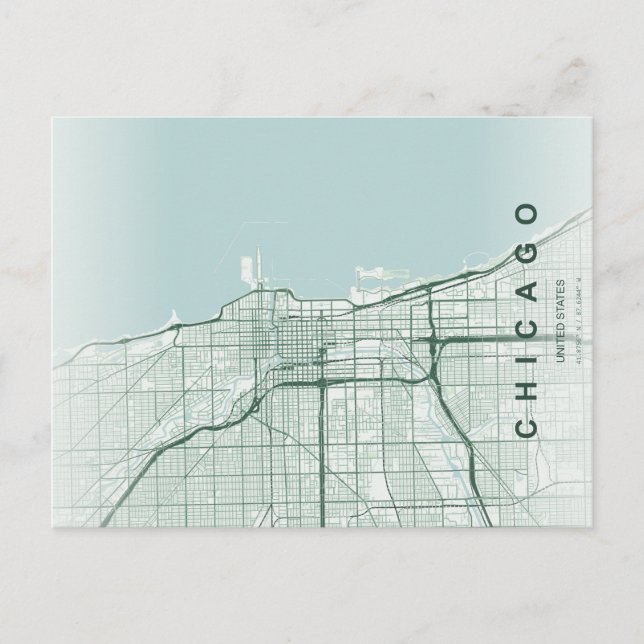 Mapa Mínimo de Chicago em Cartão Postal (Frente)