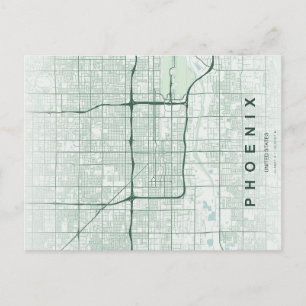 Mapa Mínimo de Cidade de Phoenix em Cartão Postal