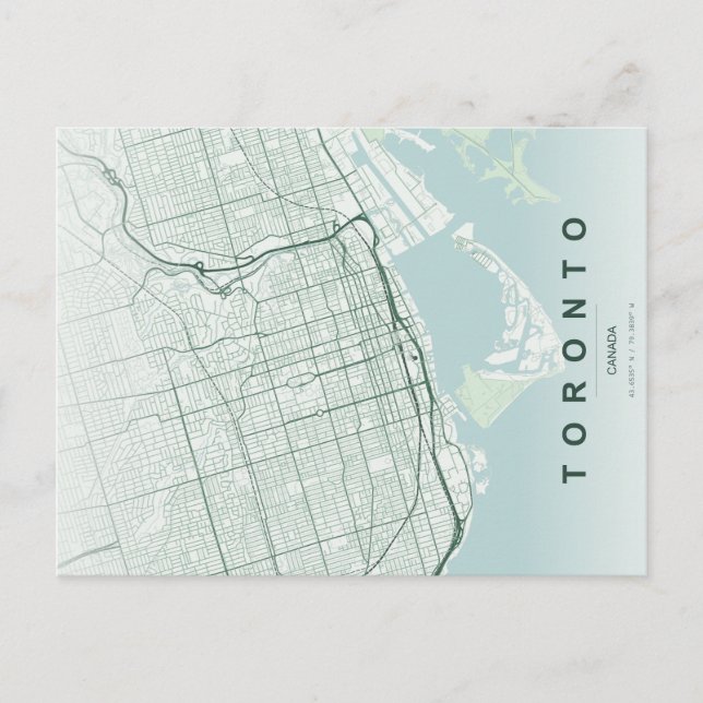 Mapa Mínimo de Cidade de Toronto em Cartão Postal (Frente)