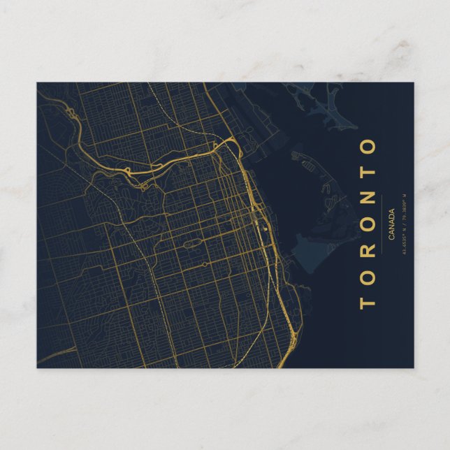 Mapa Mínimo de Cidade de Toronto em Cartão Postal (Frente)