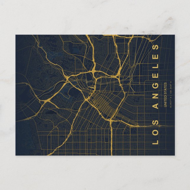 Mapa Mínimo de Los Angeles em Cartão Postal (Frente)