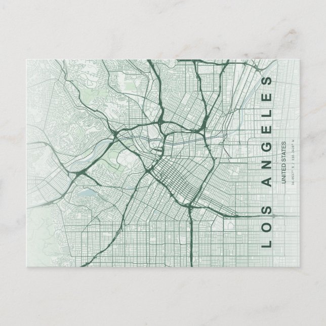 Mapa Mínimo de Los Angeles em Cartão Postal (Frente)