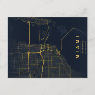 Mapa Mínimo de Miami em Cartão Postal
