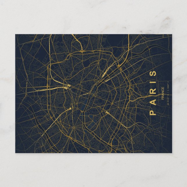 Mapa Mínimo de Paris em Cartão Postal (Frente)