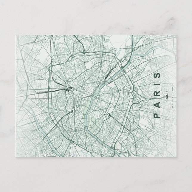 Mapa Mínimo de Paris em Cartão Postal (Frente)