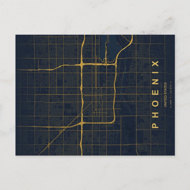 Mapa Mínimo de Phoenix em Cartão Postal (Frente)