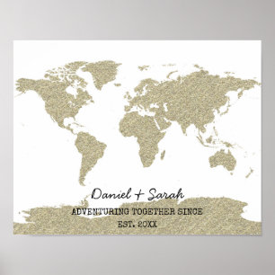 mapa mundi abstrato pôster arte dourado brilho gli