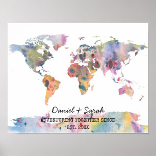 Mapa-múndi em aquarela pôster de arte abstrata
