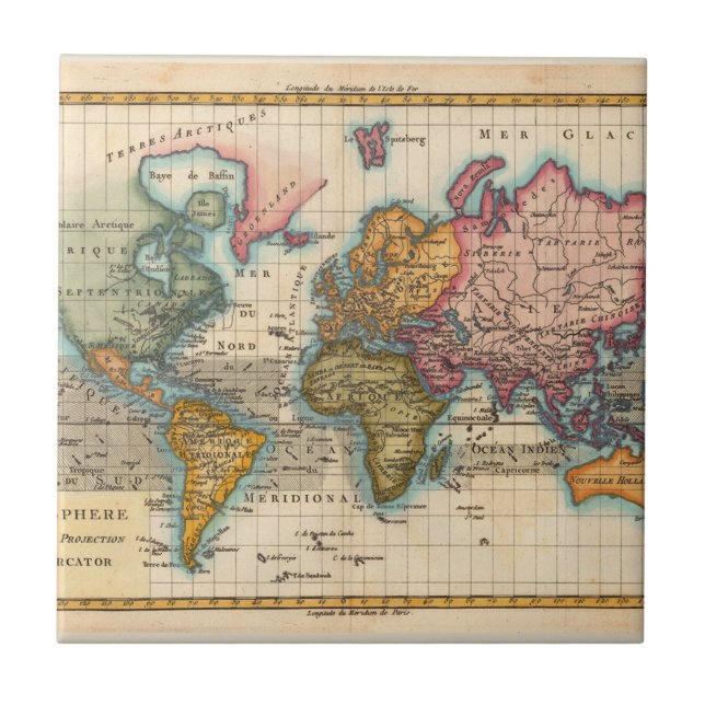 Mapa Mundial 1780 Bonne Antique Planisferio  (Frente)