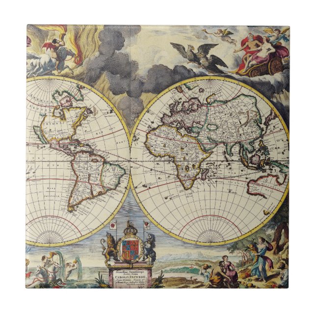 Mapa Mundial Antigo com os Quatro Elementos Mitoló (Frente)