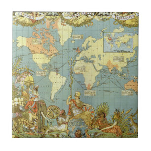 Mapa Mundial Antigo do Império Britânico, 1886