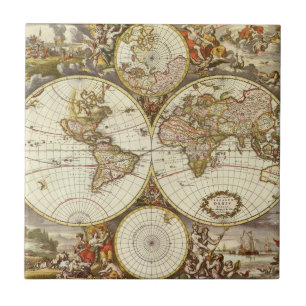 Mapa Mundial Antiquado, c.1680. Por Frederick de W