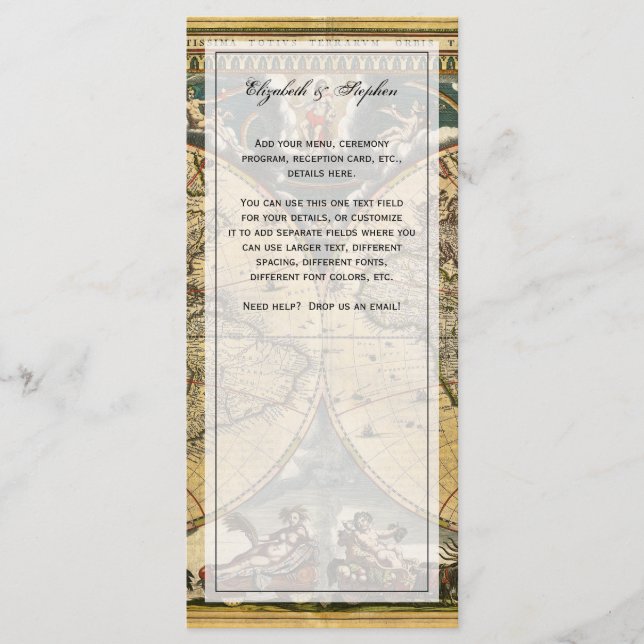 Mapa Mundial Antiquado - Cartaz Menu #2 com Distân (Frente)