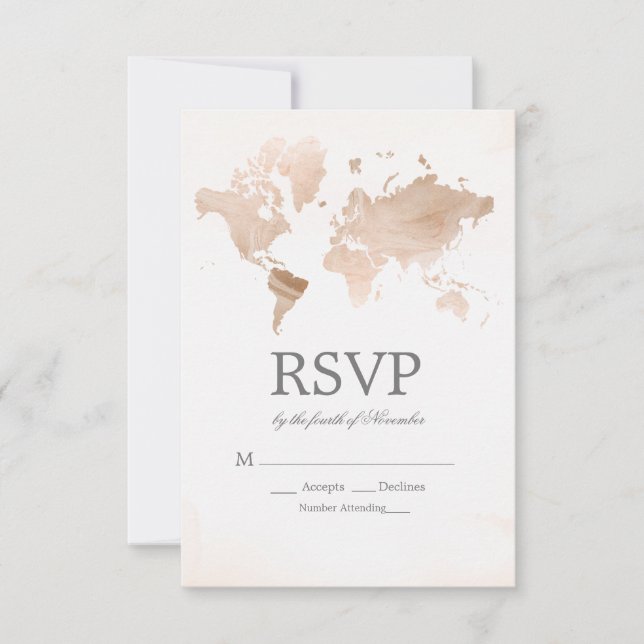 Mapa Mundial de Aquarela RSVP Casamento (Frente)