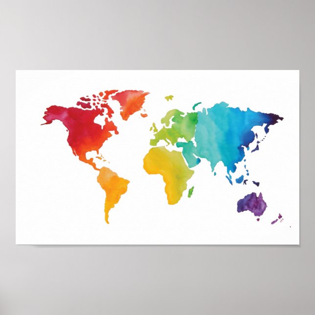 Mapa Mundial de Aquarelas - Impressão de Aquarela  (Frente)