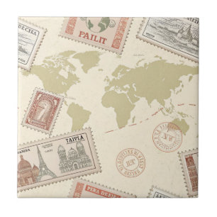 Mapa Mundial de Selos Postais Vintage Viagens (1)
