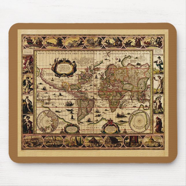 Mapa mundial de Willem Blaeu Mousepad em 1635 (Frente)