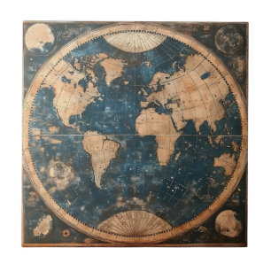 Mapa Mundial do Azul e Dourado do Hemisfério Duplo