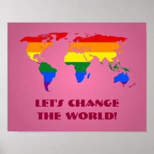 Mapa mundial do orgulho do arco-íris LGBT poster