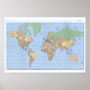 Mapa Mundial Padrão, Poster de Mapa Impresso