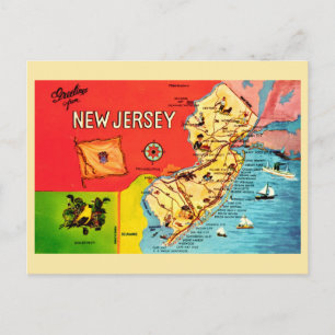 Mapa NJ de Praias Limítrofes Cartão Postal