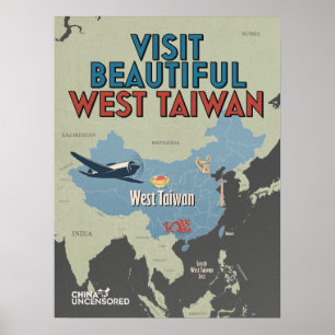 Mapa oeste de Taiwan Poster de 18" x 24"