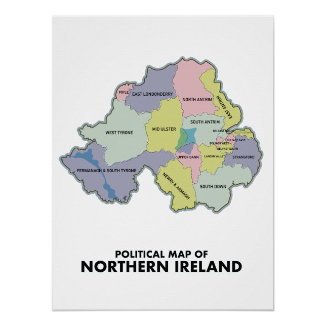 Mapa Político Da Irlanda Norte. Pôster (Frente)