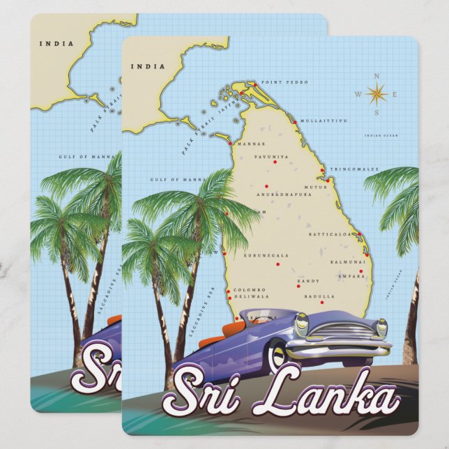 Mapa pormenorizado do Sri Lanka (Frente/Verso)