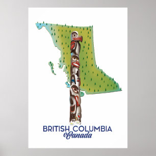 Mapa poster da Colúmbia Britânica Canadá.
