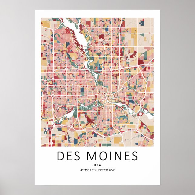 Mapa Poster de Des Moines Iowa | Arte Moderna de P (Frente)