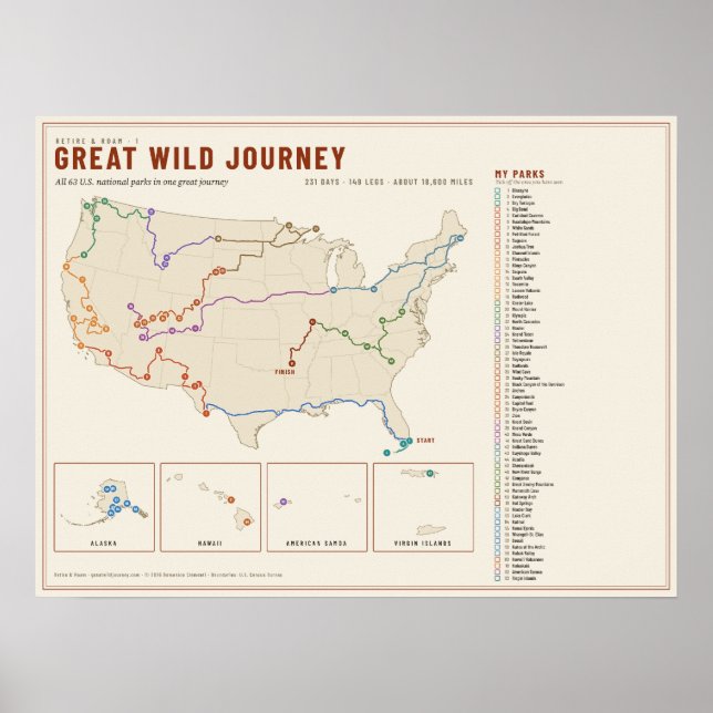 Mapa Poster de Estrada dos 63 Parques Nacionais (Frente)