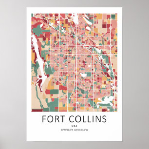 Mapa Poster de Fort Collins Colorado   Cidade Mode