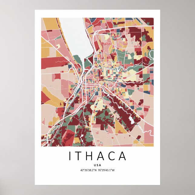 Mapa Poster de Ithaca Nova York | Arte Moderna de  (Frente)