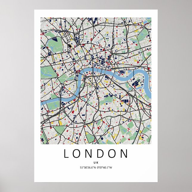 Mapa Poster de Londres Inglaterra | Arte de Mapa L (Frente)