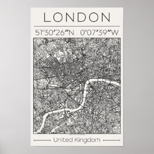 Mapa Poster de Londres no Carvão Cidade Minimalist