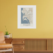 Mapa Poster Minimalista da Cidade de San Diego Cal