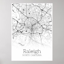 Mapa Raleigh - Carolina do Norte - Poster do Mapa