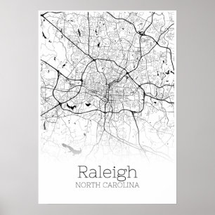 Mapa Raleigh - Carolina do Norte - Poster do Mapa 