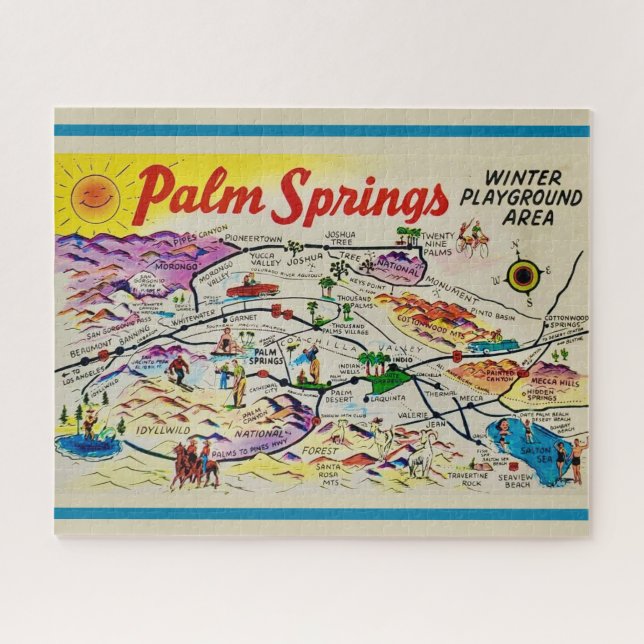 Mapa Retro de Palm Springs 8x10 Quebra-Cabeça (Horizontal)
