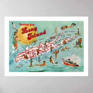Mapa Retro Long Island 20x28 Impressão