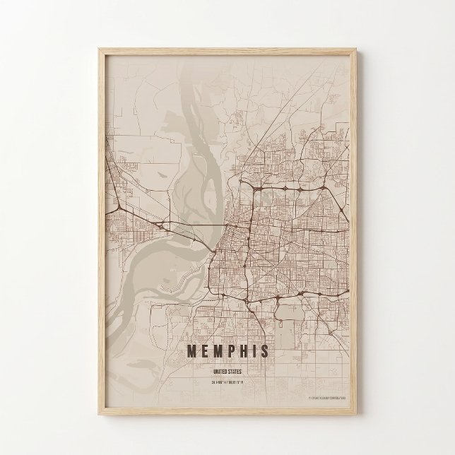 Mapa Rústico de Memphis Impresso em Poster de Tenn (Criador carregado)