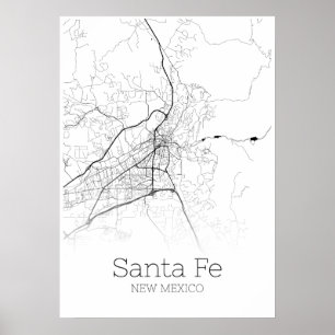 Mapa Sante Fe - Novo México - Poster do mapa da c