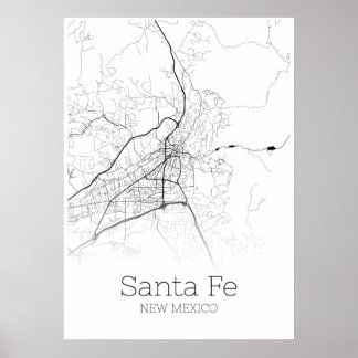 Mapa Sante Fe - Novo México - Poster do Mapa da Ci