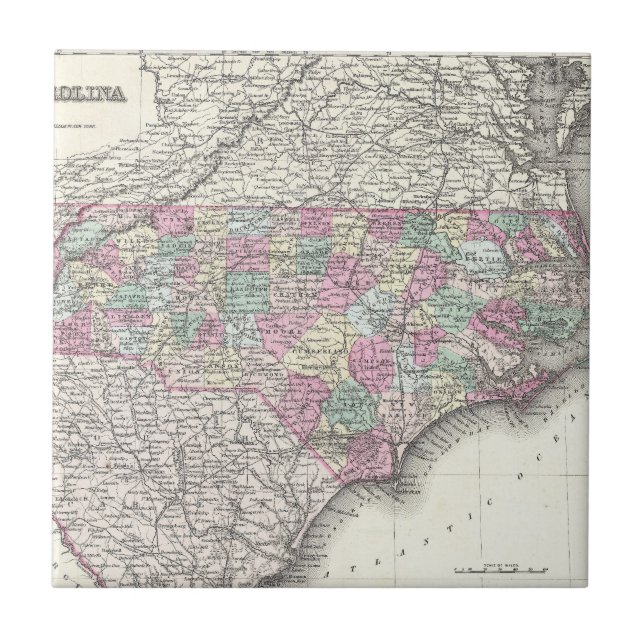 Mapa Vintage da Carolina do Norte (1855) (Frente)