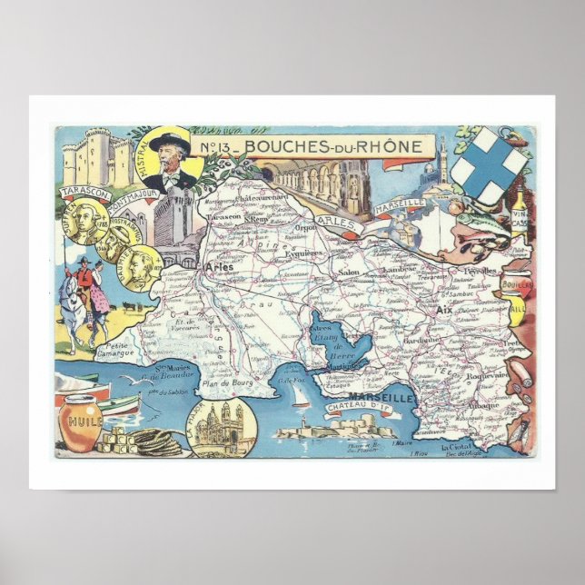 Mapa Vintage da Provença França Impressão (Frente)
