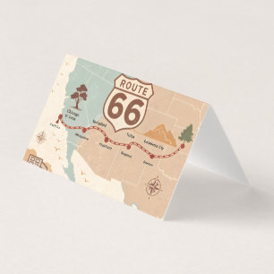 Mapa Vintage da Rota 66 com Cidades Históricas