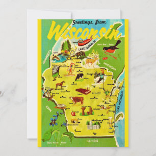 Mapa Vintage de Wisconsin 5x7 Postcard