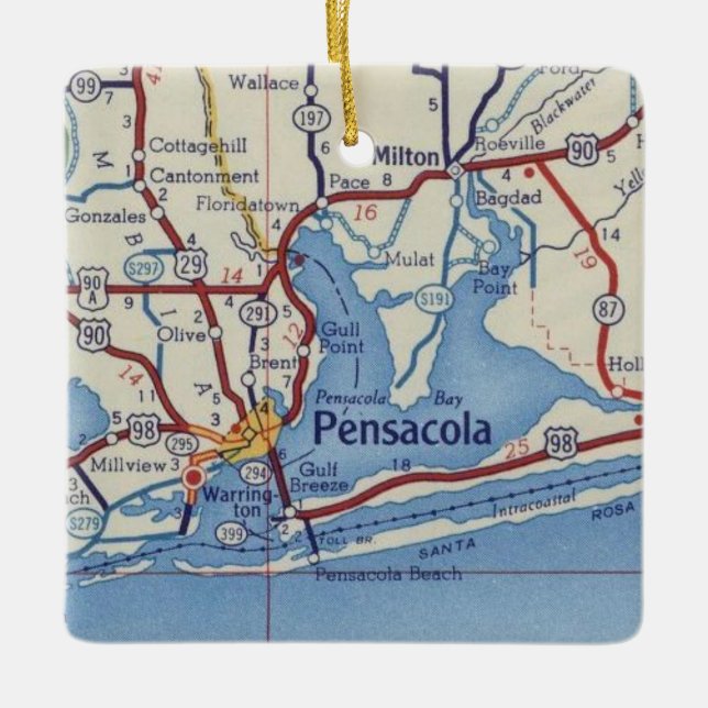 Mapa Vintage do Enfeites de natal de Pensacola (Frente)