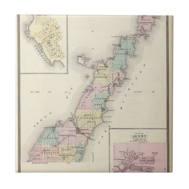 Mapas de Door County, baía do esturjão e de Jenny (Frente)